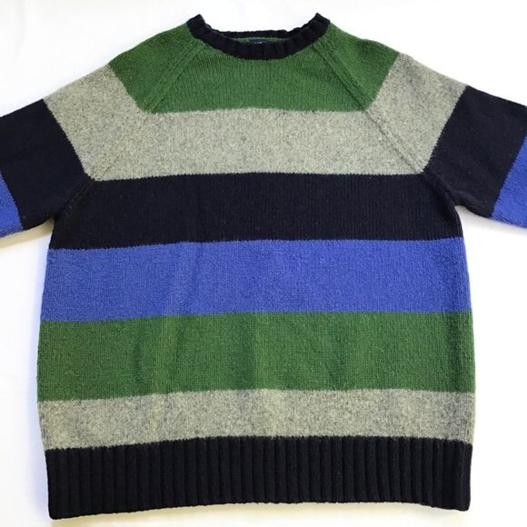 Gap Lambswool Wide Stripe Sweater Mens M L Blue Green Crewneck Pullover Vtg Y2K - Picture 2 of 8